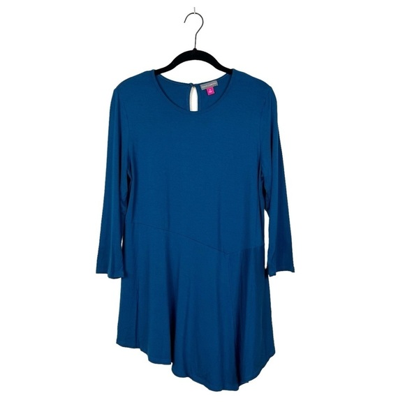 Vince Camuto Medium Teal Scoop Neck 3/4 Sleeve Asymmetrical Hem Top Women’s - Picture 1 of 6